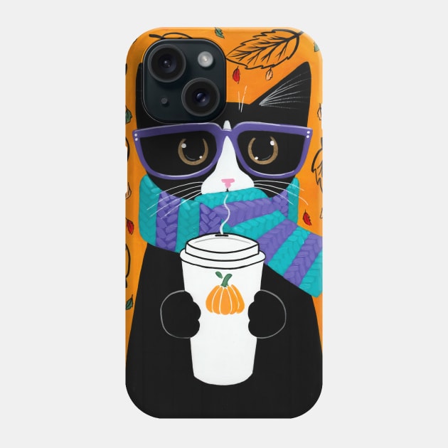 Autumn Coffee Tuxedo Cat Phone Case by KilkennyCat Art