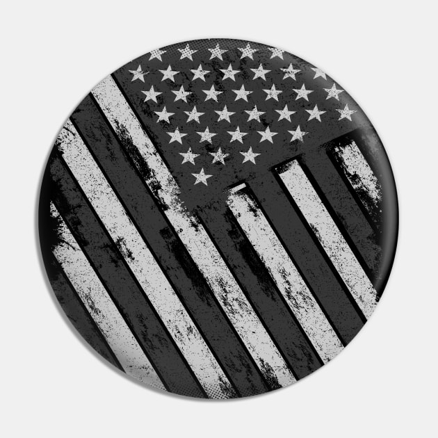 Black White American Flag Vintage Grunge US Flag Pin by PoshPrints