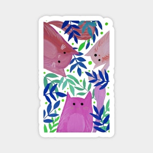 Cats and branches - blue and pink Magnet