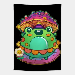 Adorable magical frog under mushroom umbrella Tapestry