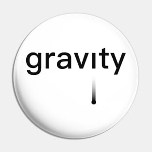 Text "gravity" with a falling point Pin