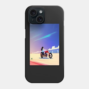 JAPANESE GIRL COOL RETRO MOTORCYCLE ON THE BEACH Phone Case