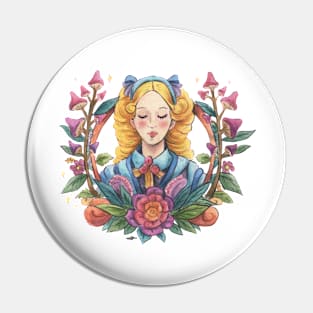 Alice In Wonderland Art Deco Watercolour Pin