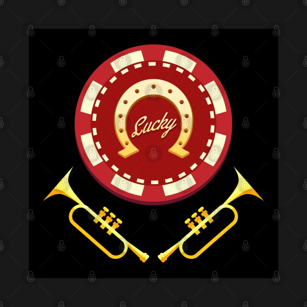 Horseshoe Casino chip with lettering Lucky and two trumpets by devaleta