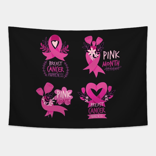 In October We Wear Pink Breast Cancer Awareness Survivor Tapestry by Goods-by-Jojo