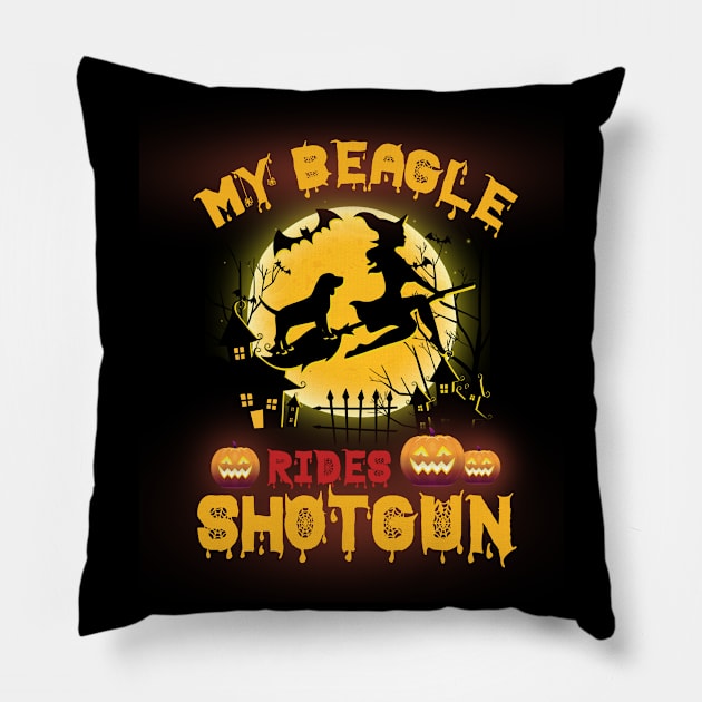 My Beagle Rides ShotGun Halloween Pumpkin Moon Witch and Dog Ride Broom Pillow by vip.pro123