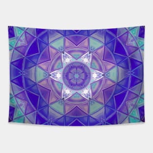 Mosaic Mandala Flower Purple Blue and White Tapestry