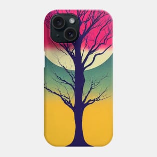 Pink Full Moon Over A Vibrant Colored Whimsical Minimalist Lonely Tree - Abstract Minimalist Bright Colorful Nature Poster Art of a Leafless Branches Phone Case