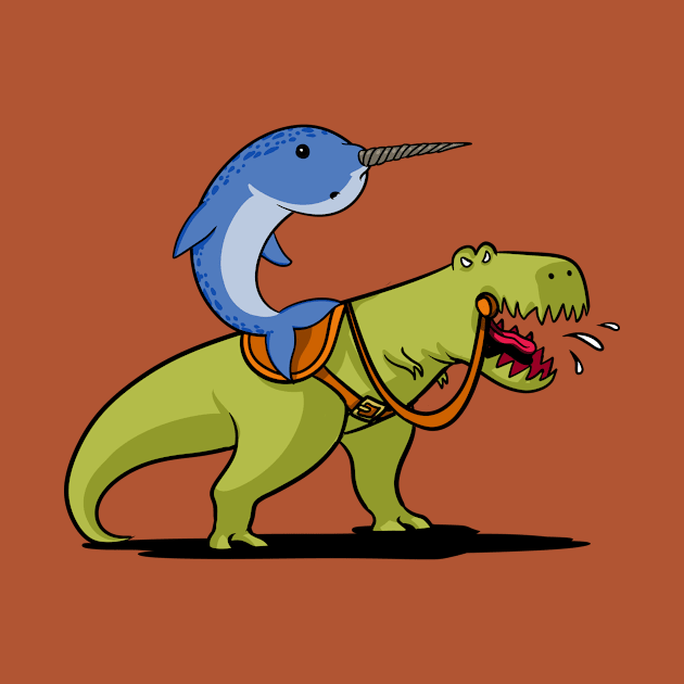 Narwhal Riding T-Rex Dinosaur by underheaven