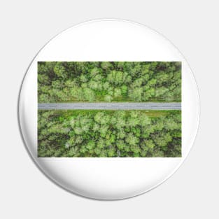 Empty straight road through the forest top down aerial view Pin