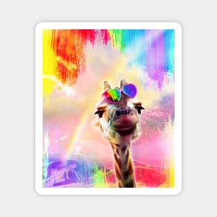 Rainbow Giraffe Wearing Love Heart Glasses Magnet