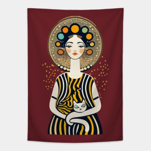 Woman and Cat Gustav Klimt Style Tapestry