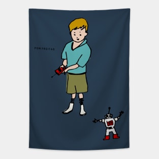 Boy with toy robot : Tapestry