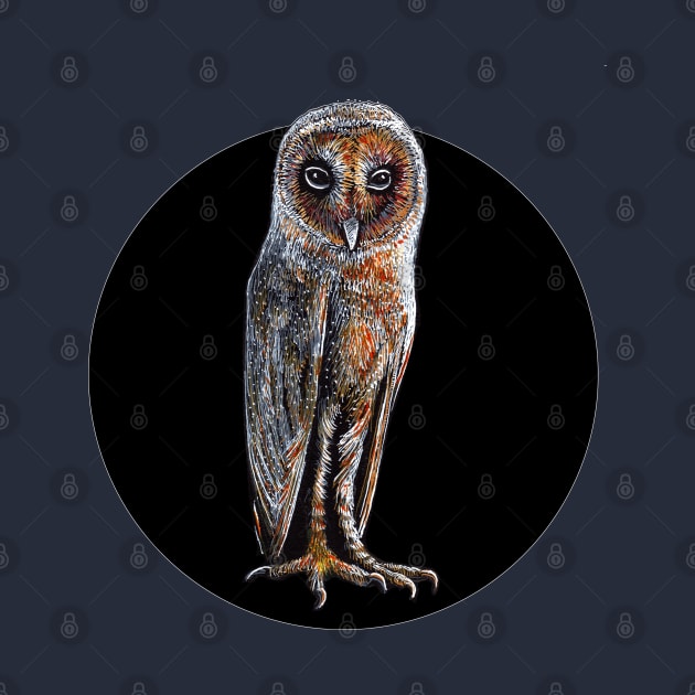 Barn Owl color ink on black by tsd-fashion