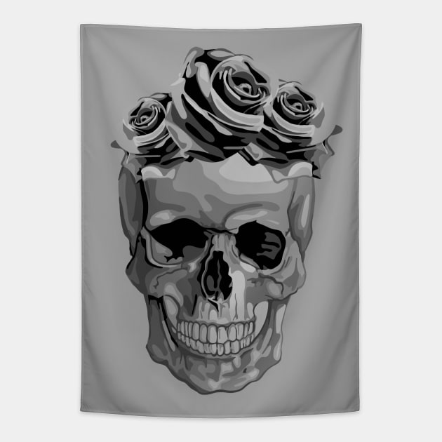 Skull With Flower Crown Tapestry by Slightly Unhinged