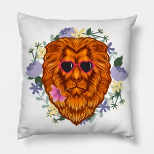 Lions With Sunglasses and a Flower in His Mouth Pillow