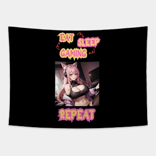 Eat Sleep Gaming Repeat Anime Girl Tapestry