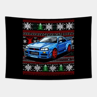 Ugly Christmas Sweater Nissan Skyline R34 GTR Tapestry
