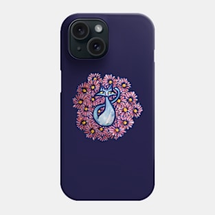 Blue Cat Daisies Phone Case