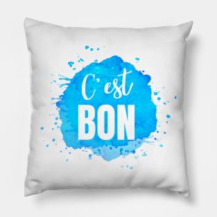 C'est Bon Blue French Phrase for It's Good Pillow