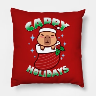 Cappy Holidays Cute Funny Kawaii Christmas Capybara Xmas Greeting Pillow