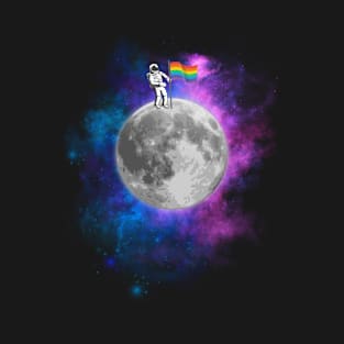 Astronaut placing LGBTQ flag on the moon T-Shirt