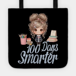 100 Days Smarter Girls Messy Bun Hair 100th Day Of School Tote