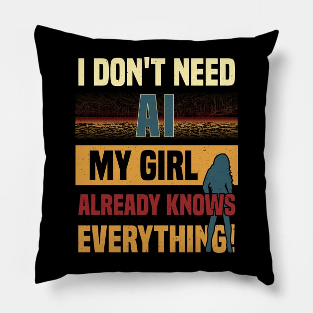 Funny Cuple Joke -> AI Chatbot vs. Girlfriend for Men & Robots Pillow by Primo Style