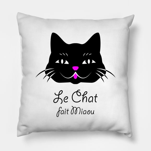 Black Cat Speaks French Pillow by AntiqueImages