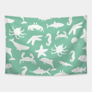 Underwater white silhouette animals world Tapestry