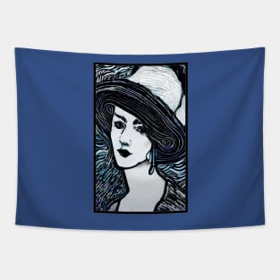 Her Summer Hat On A Rainy Day Tapestry