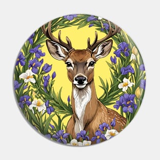 Michigan White Tailed Deer With Iris Flower 1 Pin