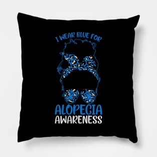 Alopecia Awareness I Wear Blue for Alopecia Messy Bun Pillow