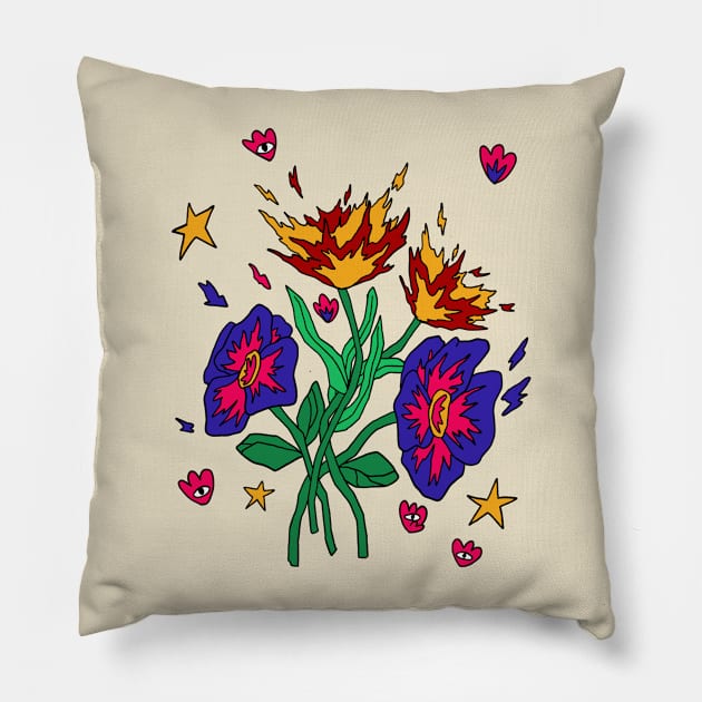 Flaming Floral Dreams Pillow by Nievazul