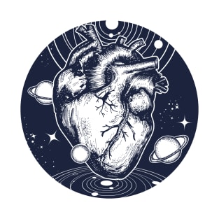 Space heart Blue and White surrounded by planets T-Shirt