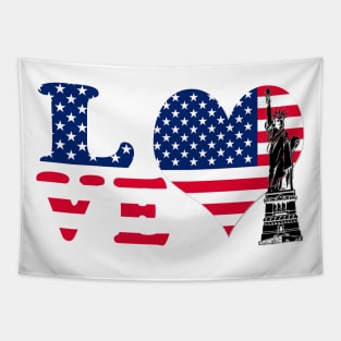 Men - Womens Love USA 4th of July American Heart Flag Tapestry