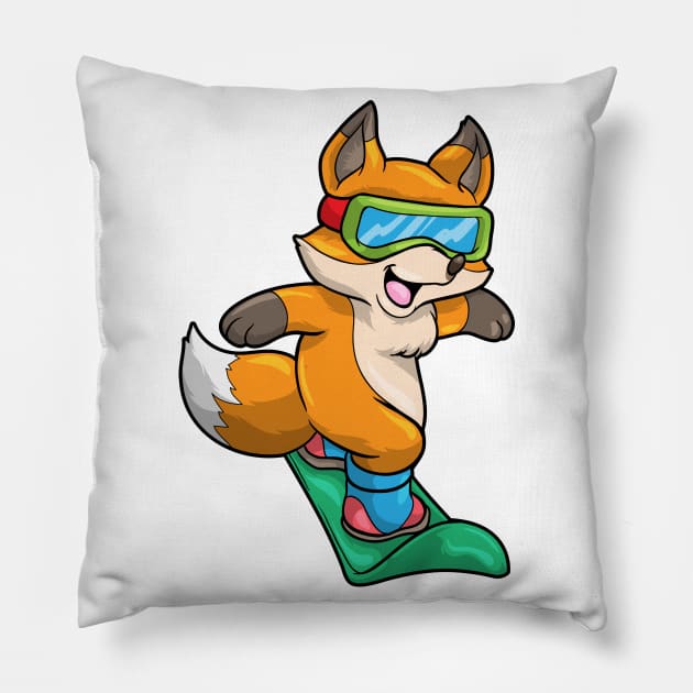 Fox at Snowboarding with Snowboard & Glasses Pillow by Markus Schnabel