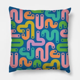 JELLY BEANS Squiggly New Wave Postmodern Abstract 1980s Geometric in Bright Summer Pink Orange Mustard Green Purple Pink with Royal Blue Dots - UnBlink Studio by Jackie Tahara Pillow