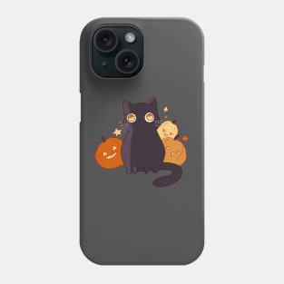 Halloween black cat with pumpkins Phone Case