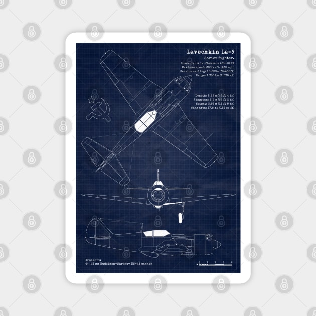 Blueprint LAvochkin La9 URSS Fighter Magnet by Aircraft.Lover