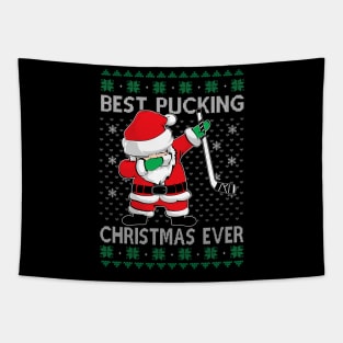 Santa Dab Best Pucking Christmas Ever Funny Hockey Goalie Xmas Tapestry