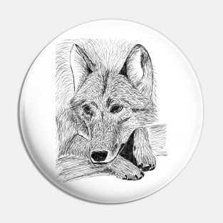 Hand drawn wolf (pen & ink) Pin