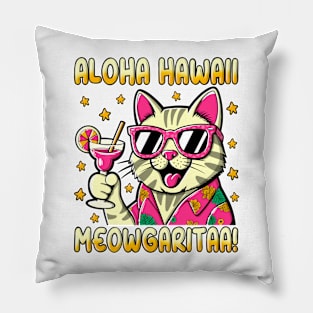 Aloha Hawaii, Funny cat with a cocktail Pillow