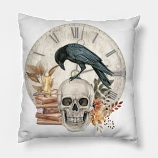 Dark Academia Skull and Crow Pillow