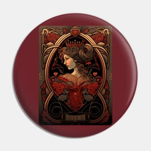 Queen of Hearts Art Nouveau Style Pin