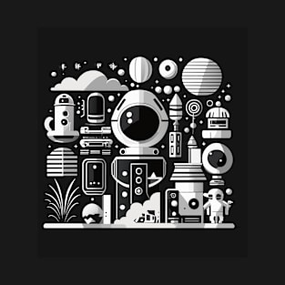 Monochrome Space Odyssey: Sci-Fi Art T-Shirt