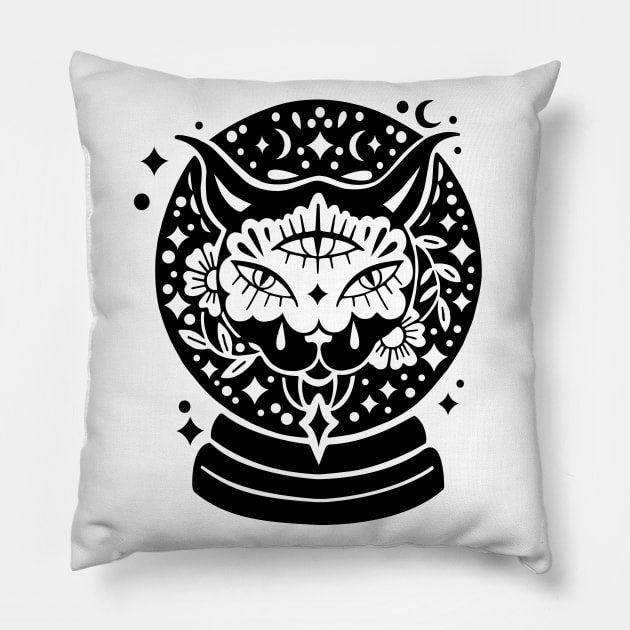 black cat crystalball Pillow by Paolavk