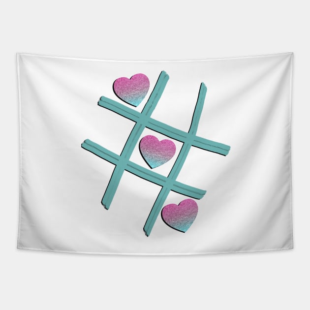 Cute School Shirt for Girls, Women Tic Tac Toe Love Game Teal, Pink Heart Gift Tapestry by tamdevo1