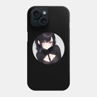 Black dressed anime girl portrait circled Phone Case