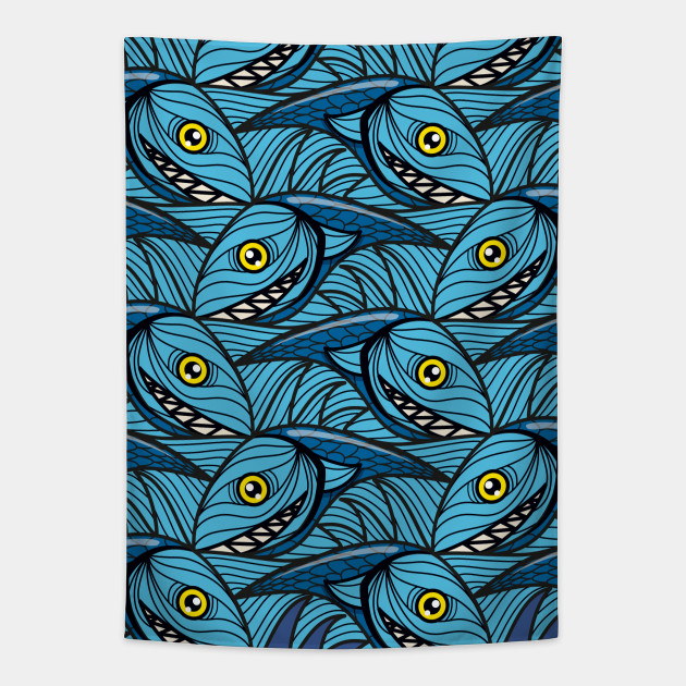Blue Escher Fish pattern Mc Escher Tapestry TeePublic